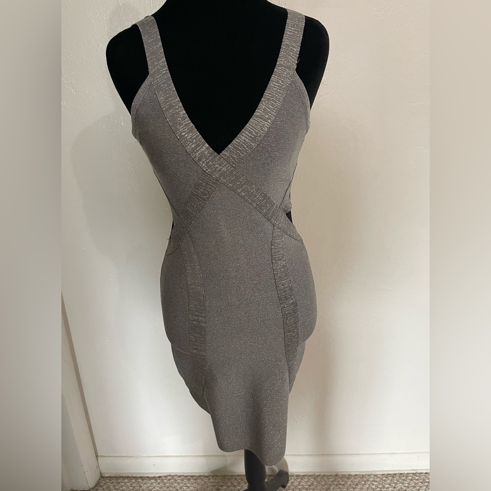 Vintage bebe Metallic Silver Bandage Bodycon Mini Dress - Size S